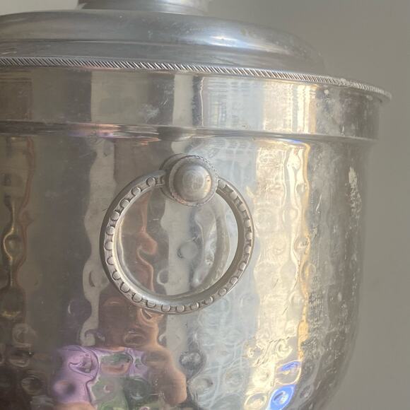 Vintage Aluminum Ice Bucket MCM Made In Italy Removable Lid Ring Handles - Picture 9 of 10